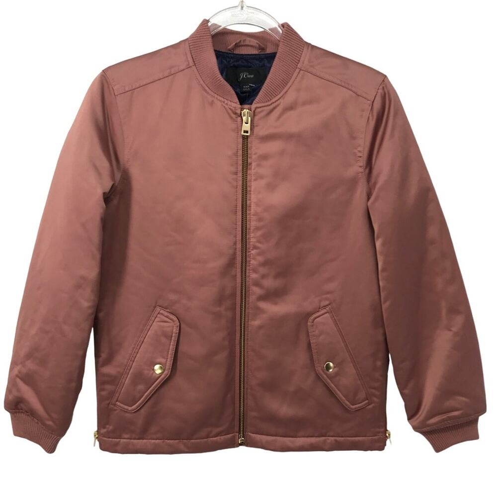 J. Crew Mauve Satin Zip Front Bomber Jacket Womens XXS